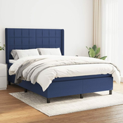 Greatstore Box spring postelja z vzmetnico moder 140x190 cm blago