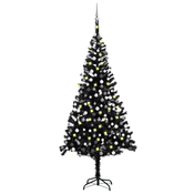 Umjetno osvijetljeno božicno drvce s kuglicama crno 240 cm PVC