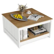 Northix Kvadratna klubska mizica 80x80 cm lesena s polico rustikalna