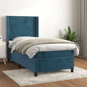 Greatstore Box spring postelja z vzmetnico temno modra 90x200 cm žamet