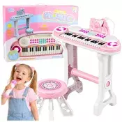Elektronični klavir za djecu, stolica, mikrofon, MP3, ružičasta