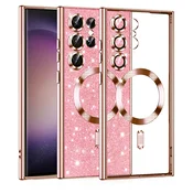 TPU gel ovitek Techsuit Luxury Glitter MagSafe za Samsung Galaxy S23 Ultra - rose gold