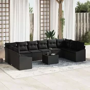 vidaXL vidaXL vrtni kavč set Set 11 Črna Ratan in tkanina Zunanja kavč, (22064960)