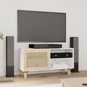TV ormaric bijeli 80x30x40 cm od borovine i prirodnog ratana