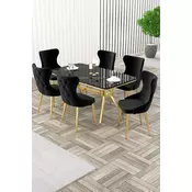 HANAH HOME Rasklopivi trpezarijski sto i stolice (7 delova) Esla Black Marble Gold Black