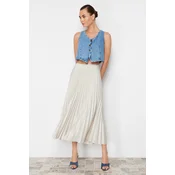 Trendyol Stone Pleated Maxi Stretchy Knitted Skirt