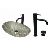 shumee GTM Design Aufsatzwaschbecken 49 cm Matt Set mit Waschtischbatterie und Stopfen - Aufsatzwaschbecken Oval für Badezimmer - Modern Waschbecken ohne Hahnloch - Waschbecken mit Armature