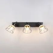 Reality Leuchten Stropna svetilka Jerome, dolžina 62 cm, 3-krilna, črna mat kovina - Dnevna soba/jedilnica - Sodobni - črna mat, naravni ratanski