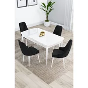Hanah Home trpezarijski set Kar, sto na razvlacenje i 4 stolice, bela ploca, crna tkanina Babyface