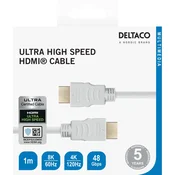 DELTACO kabel ULTRA High Speed HDMI, 48Gbps, 1m, bijeli