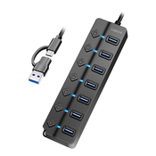 LogiLink USB 3.2 Gen 1 hub, 7x USB-A, 7x vklop/izklop, črn
