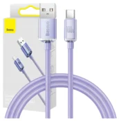 Baseus Crystal Shine Series pleten USB-A v USB-C kabel 100W vijolične barve dolžine 1.2m CAJY000405