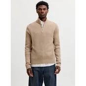JACK & JONES Pulover JJPANNEL svetlo rjava