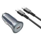 Borofone BZ26 avtopolnilec PD 30W USB-A QC 3.0 s kablom Type C - Type C 1m - črn