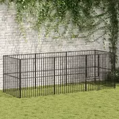 Vidaxl Pasja ograda 8 panelov črno pocinkano jeklo