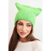 Kesi Womens winter hat with wool in a cat-style design made of ribbed knit K419 green