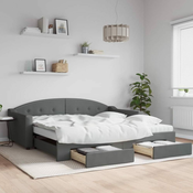 Greatstore Izvlečna dnevna postelja s predali temno siva 100x200 cm blago