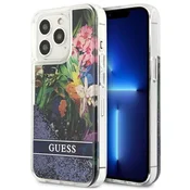 Guess Etui Guess Flower Liquid Glitter za iPhone 13 Pro/iPhone 13 - modro