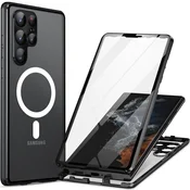 GS Magnetni ovitek MagSafe z dvojnim steklom za Samsung Galaxy S23 Ultra, črn