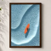 WallXpert uramljena MDF slika 3752KACT-010, narandžasta daska za surfovanje na tirkiznoj vodi, 37 x 52 cm