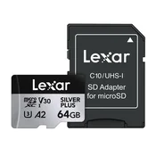 Karta microSDXC Lexar High-Performance Silver Plus 64GB z adapterjem - silver plus