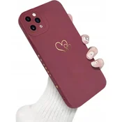 Silikonski ovitek za iPhone 11 Pro Max, bordo, zlati srčki, zaščitni Newsee