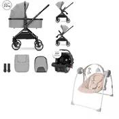 Lorelli Kolica za bebe 3u1 Reya, Siva + Ljuljaška za bebe Portofino, Roze