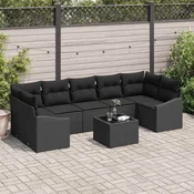 Set sofe 8 kom. Crna poliratan 289 x 123,5 x 85 cm