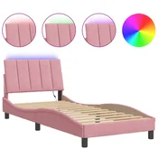 Vidaxl Posteljni okvir z LED brez vzmetnice Hanko roza 90x200 cm žamet