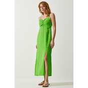 Happiness Istanbul Womens Peanut Green Strappy Patterned Viscose Dress