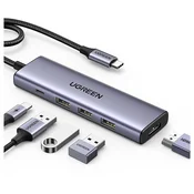 shumee Razdelilnik Ugreen CM511 15597 5v1 USB-C - USB-C PD/hdmi/3x USB-A 3.0 - siv