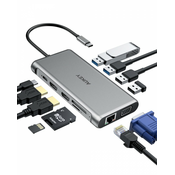 HUB CB-C78 aluminum USB-C | 12w1 | RJ45 Ethernet 10/100/1000Mbps | 2xUSB 3.1 | 2xUSB 2.0 | 2xHDMI 4k@30Hz | VGA | SD i microSD | USB-C | USB-C