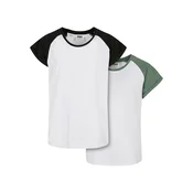 Girls Contrasting Raglan T-Shirt 2-Pack White/Saliva + White/Black