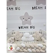 Bubamara037 Set za krevetac sa ogradicom od pletenica, sa lastišom, Krem-Beli