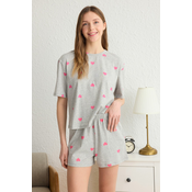 Trendyol Gray 100% Cotton Heart Knitted Pajama Set