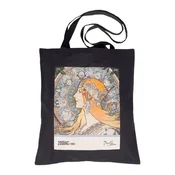 Platnena torba Alfons Mucha - Zodiak, črna