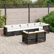 8-dijelni set vrtnih sofa od poliratana s jastucima crni Crna 63.5 x 63.5 x 62 cm