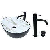 shumee GTM Design Aufsatzwaschbecken 60 cm Matt Set mit Waschtischbatterie und Stopfen - Aufsatzwaschbecken Oval für Badezimmer - Modern Waschbecken ohne Hahnloch - Waschbecken mit Armature