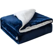 Nikcorp JOTOM plišasta odeja dvostranska sherpa polarna odeja throw mornarsko modra 130x160 cm mehka topla za kavč posteljo potovanja kampiranje pranje strojno nežen ciklus