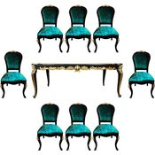 PompA¶A¶s by Casa Padrino Luxury Baroque Dining Room Set Green/Black/Gold - PompA¶A¶s Baroque Dining Table with Glass Top and 8 Chairs designed by Harald GlA¶A¶ckler - Furniture in Baroque Style