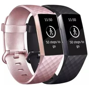 shumee 2x PAŠEK ZA URO ZA Fitbit Charge 3/Charge 4 ROZA ČRN SILIKONSKI KOMPLET