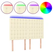 Vidaxl LED posteljno vzglavje krem 144x5x118/128 cm umetno usnje