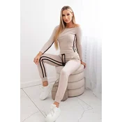 Double stripe set beige+black