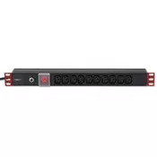 Techly I-CASE STRIP-10C 19 1U Produžna utičnica, 10x C13 utičnica, C14 utikač za UPS