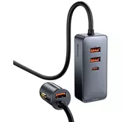 Baseus Share Together car charger with extension cord, 3x USB, USB-C, 120W (gray)