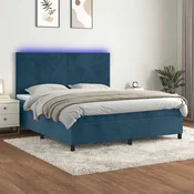 vidaXL Box spring postelja z vzmetnico LED temno modra 180x200cm žamet