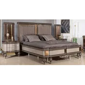 Casa Padrino luxury baroque bedroom set gray/dark brown/gold - 1 Baroque Double Bed with Headboard & 2 Baroque Bedside Tables - Luxury bedroom furniture in baroque style