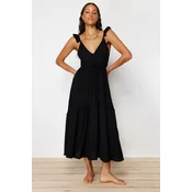 Trendyol Black Maxi Woven Ruffle Beach Dress