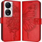 Mezzo knjižna maska Honor 90 Smart/X7b, vzorec metuljev - rdeč
