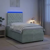 vidaXL LED posteljni pod z vzmetnico Svetlo siva 120 x 190 cm Žamet